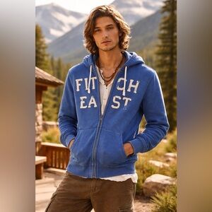 Abercrombie & Fitch Y2K Distressed Muscle Full Zip Hoodie Logo Sweatshirt Medium